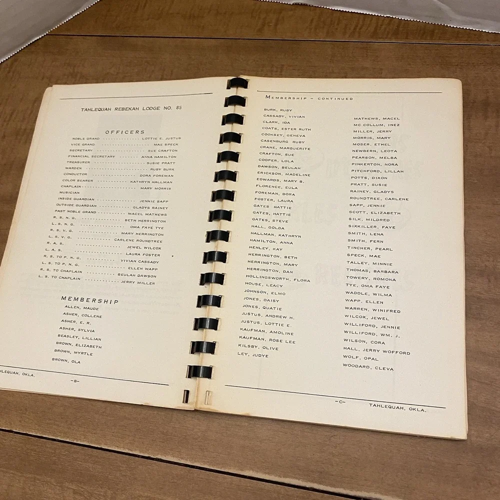 VTG 1965 Tahlequah Oklahoma Rebekah Lodge No 85 Regional Cookbook Comb Bound
